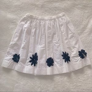 Crewcuts Girls White Linen Skirt with Navy Blue Floral Embroidery Size 12